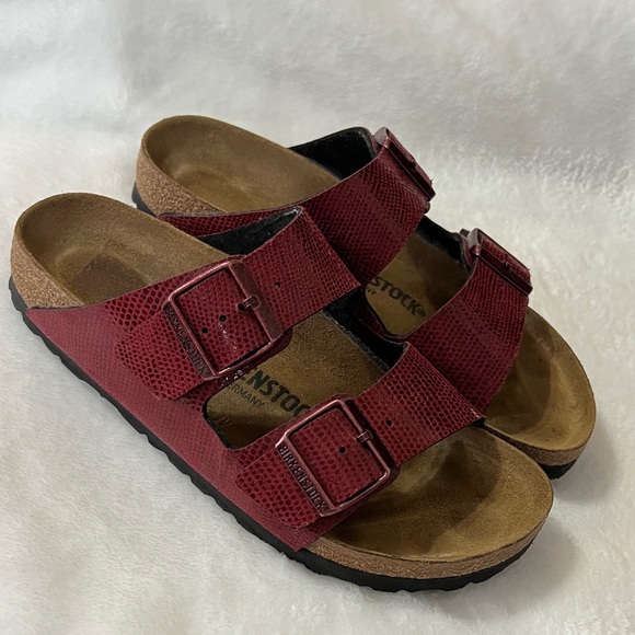 Birkenstock Shoes - Birkenstock Burgundy Double-Strap Sandals size 37